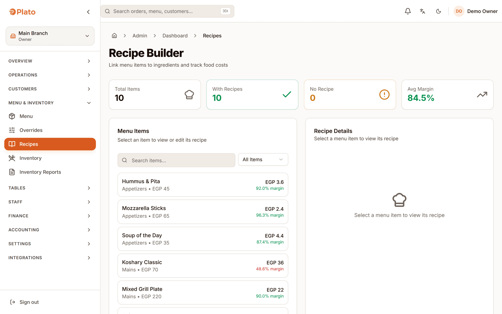 Recipe costing